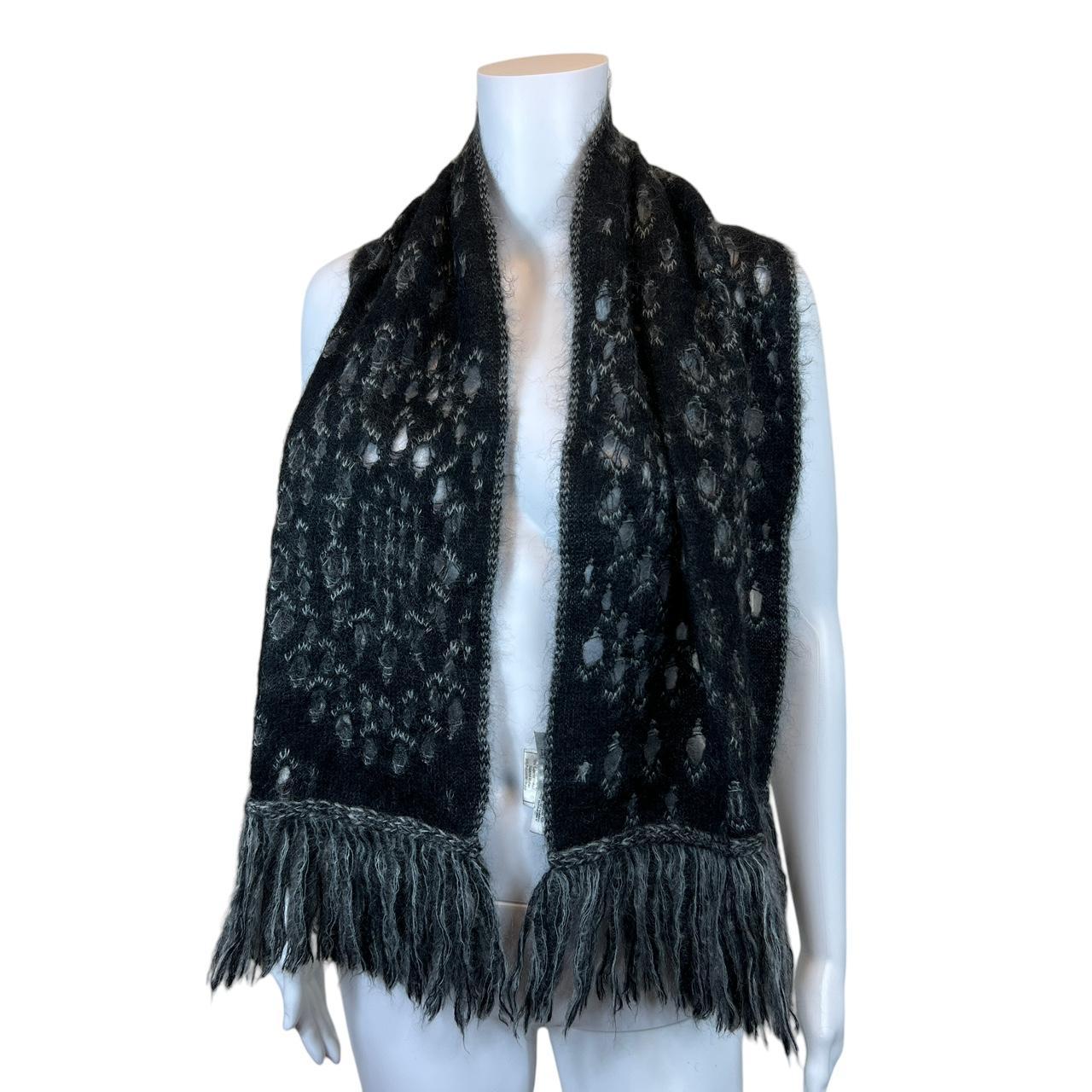 Christian Dior by John Galliano F/W 2000 Black/ Gray Open Knit Distressed Sweater and Scarf - Outfit Repeater