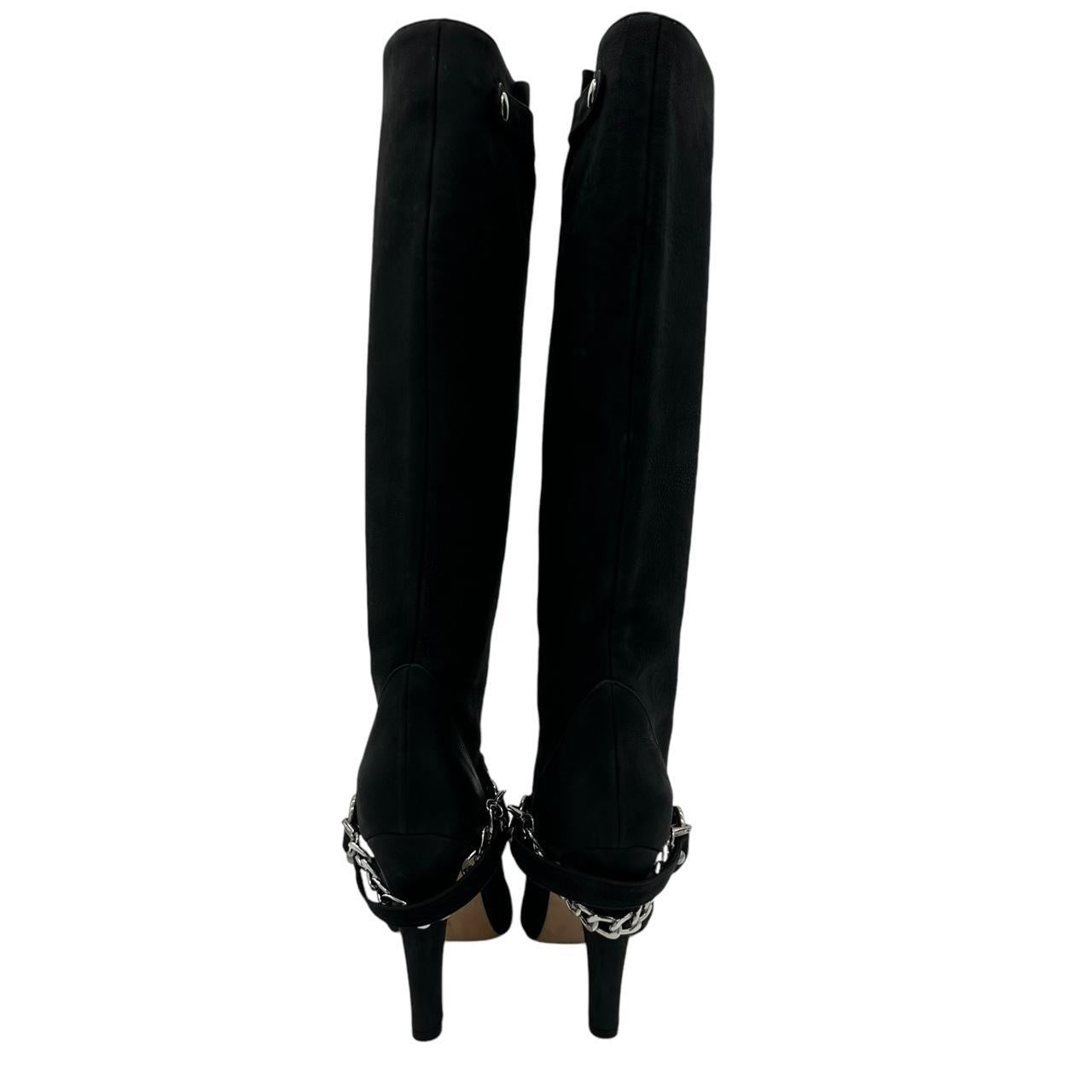 Manolo Blahnik Black Suede Chain Embellished Heeled Knee-High Boots - Outfit Repeater