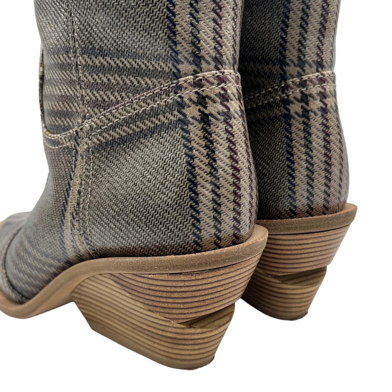 Fendi Cowboy Boots Gray Plaid Print Pointed Toe Wedge 37