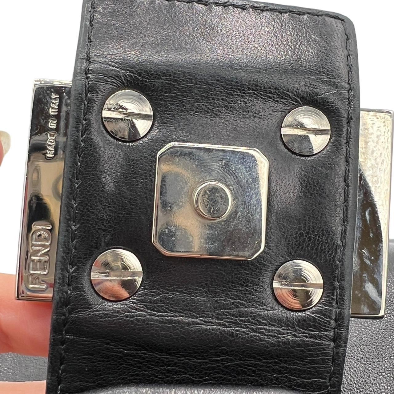 Fendi Black Leather Shoulder Bag with Stone Accent