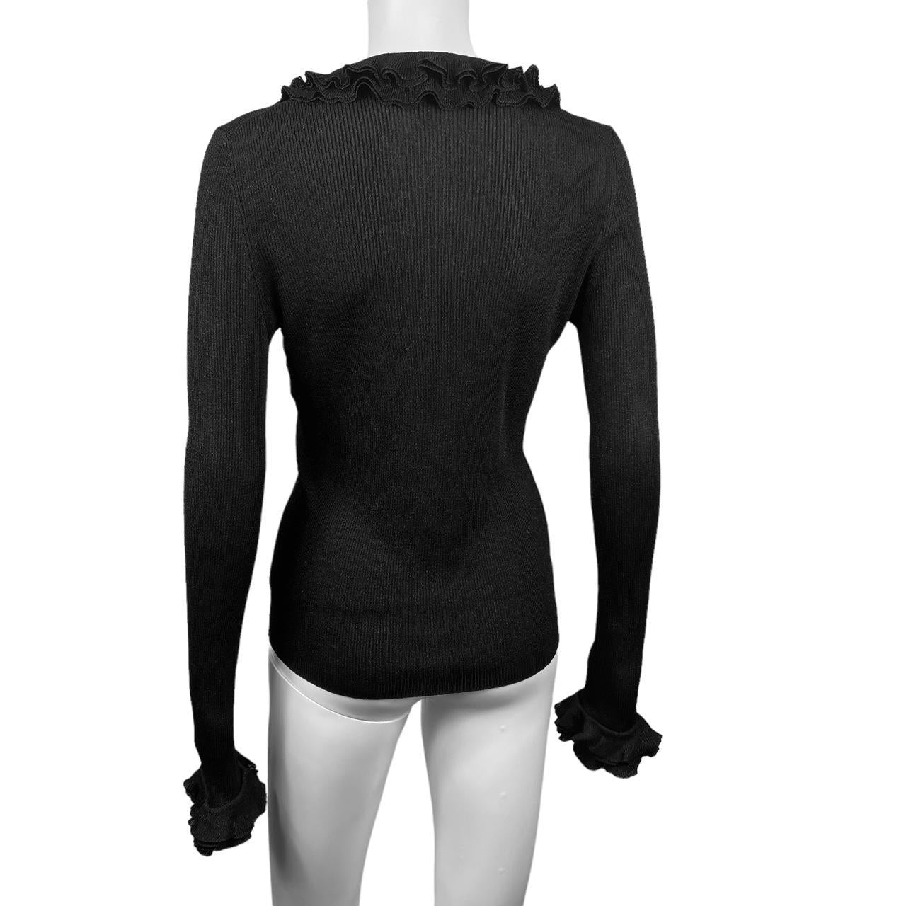 Gucci by Tom Ford F/W 2000 Black Lamé Knit Sweater with Ruffle Trim - Outfit Repeater