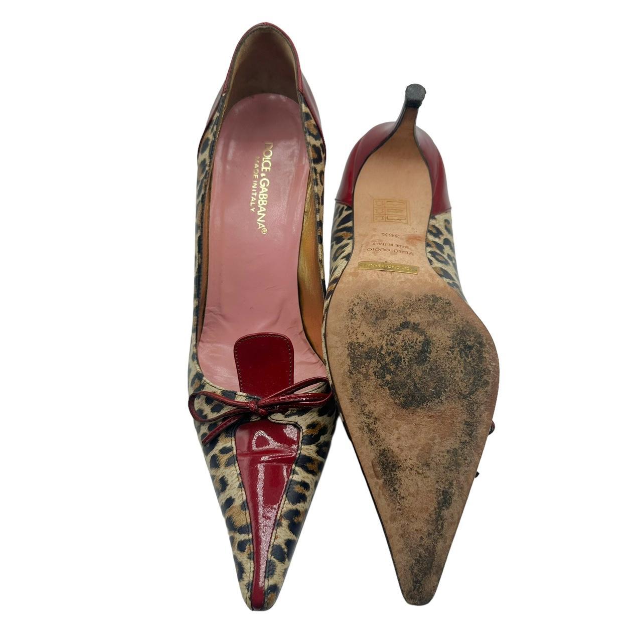 Dolce & Gabbana Leopard & Burgundy Patent Leather Pointe Toe Heels - Outfit Repeater