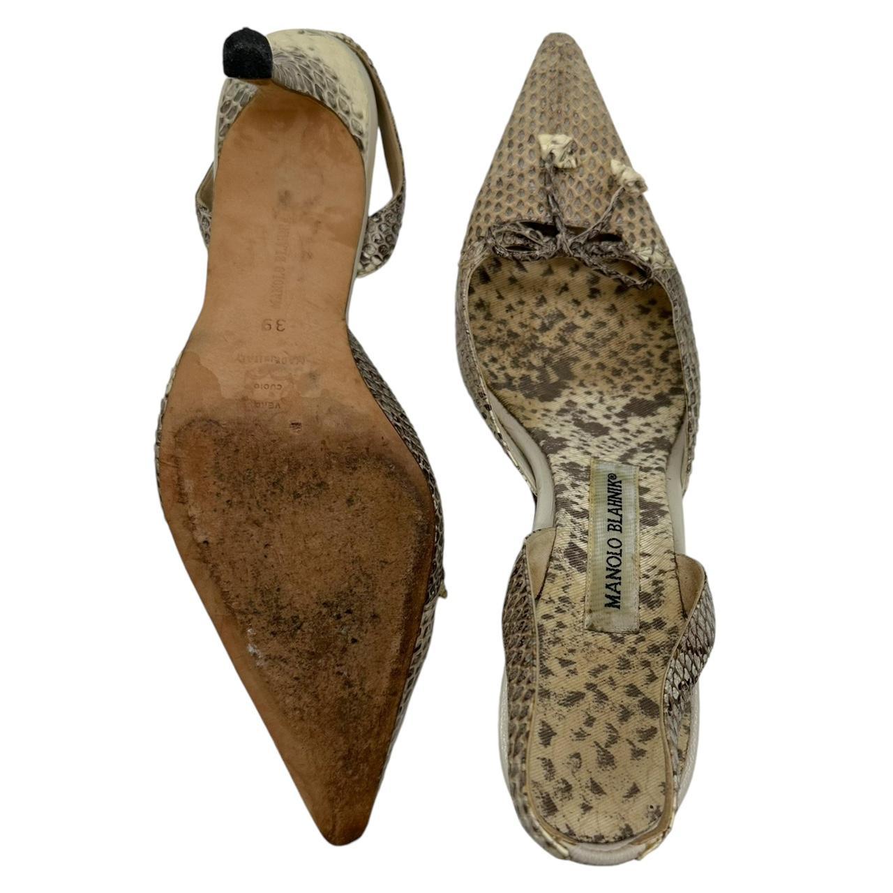 Manolo Blahnik Tan & Gray Snakeskin Slingback Heels - Outfit Repeater