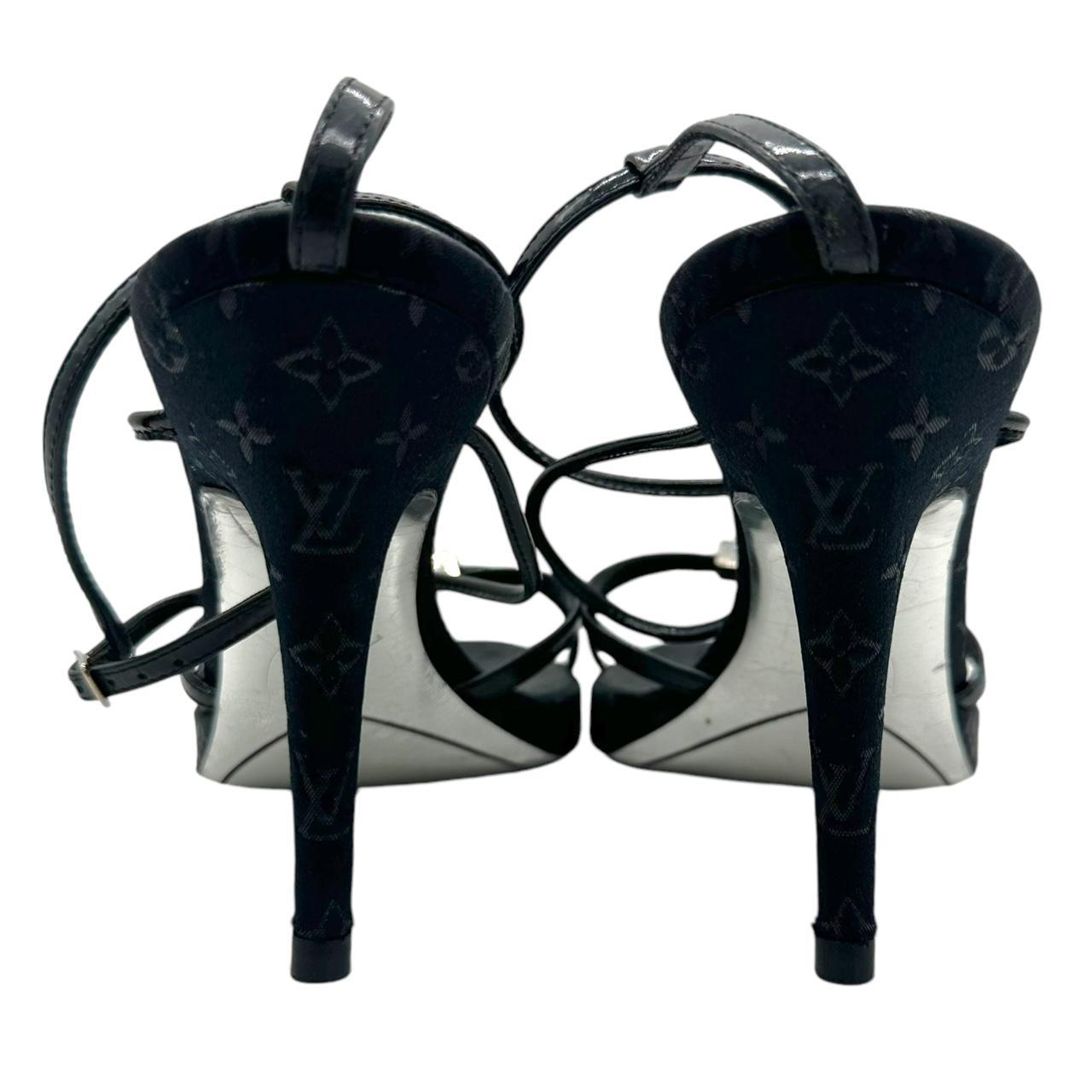 Louis Vuitton Black Monogram Strappy Sandal Heels - Outfit Repeater