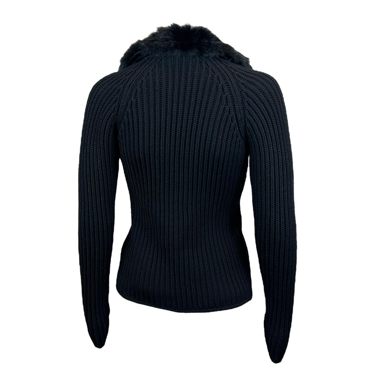 Gucci by Tom Ford Black Wool Cardigan with Rabbit Fur Collar - Outfit Repeater