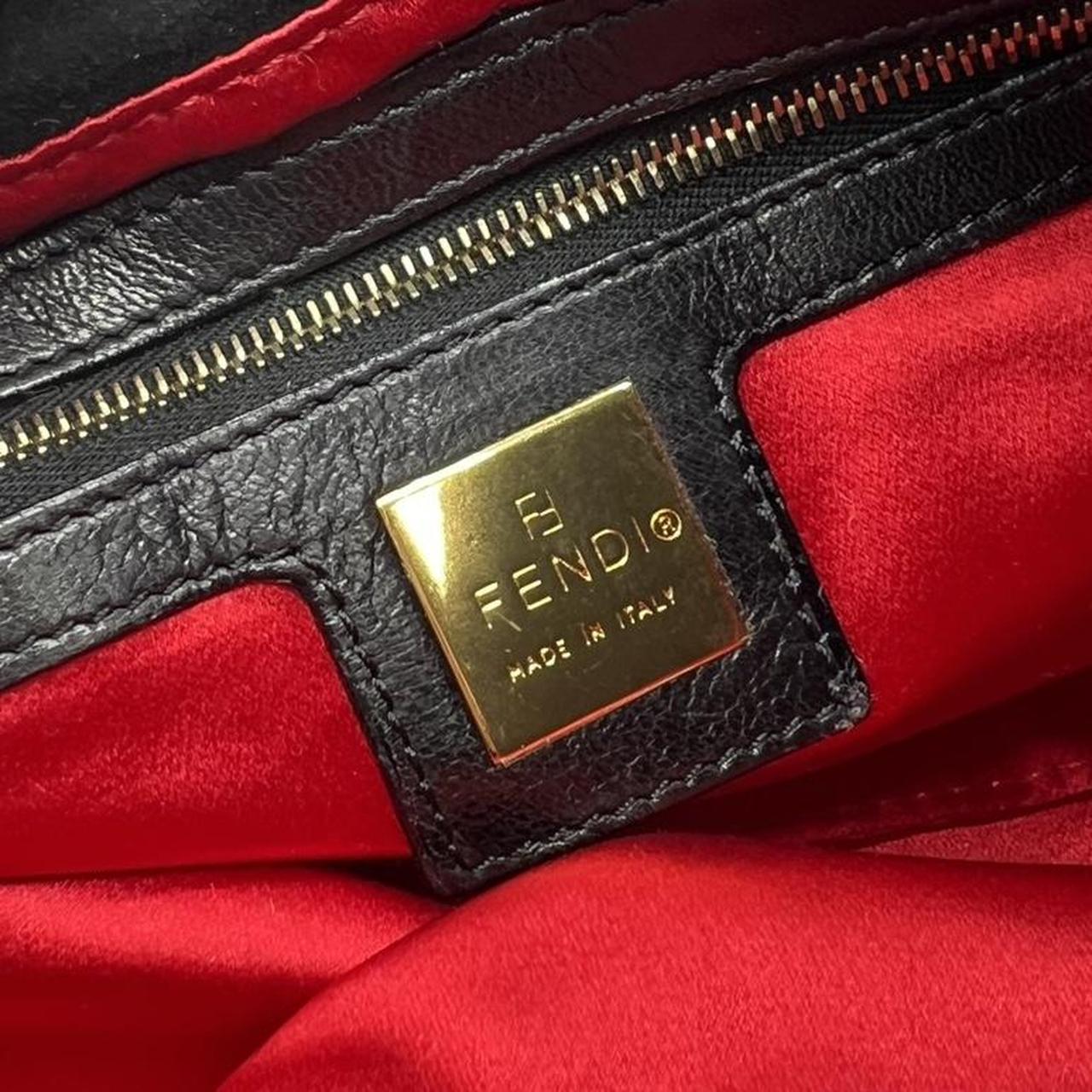 Fendi Black Suede Baguette Shoulder Bag Gold Red Hardware