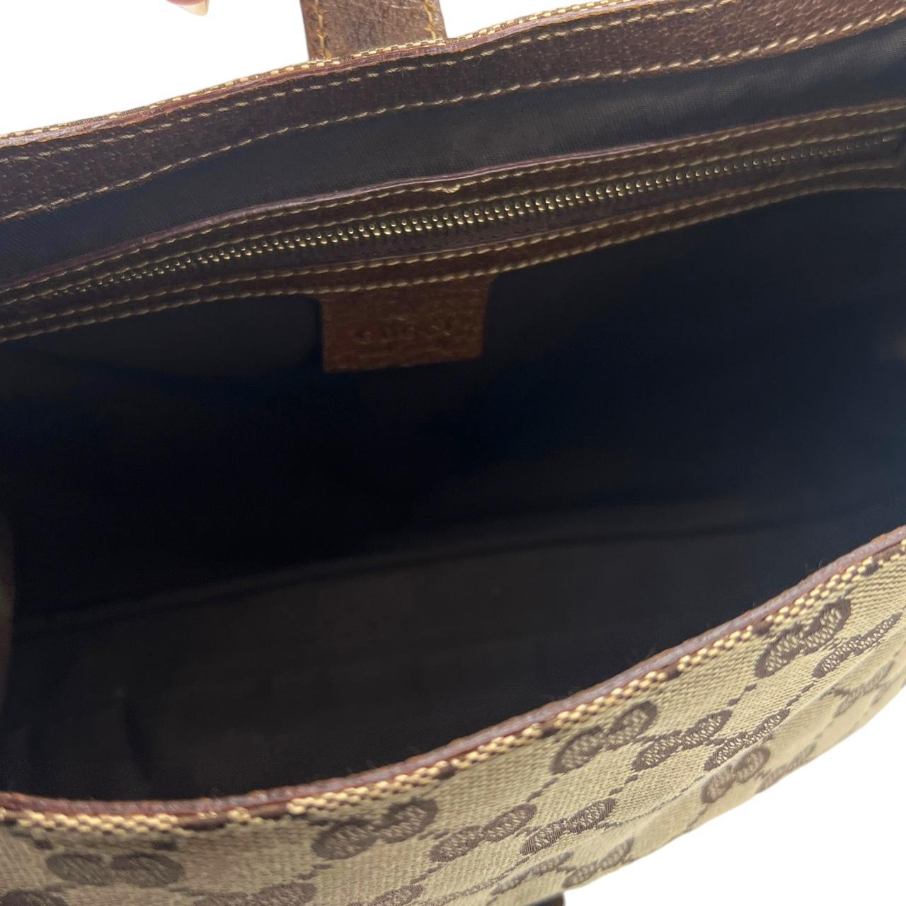 Gucci Brown Leather Tan Monogram Canvas Jackie Shoulder Bag