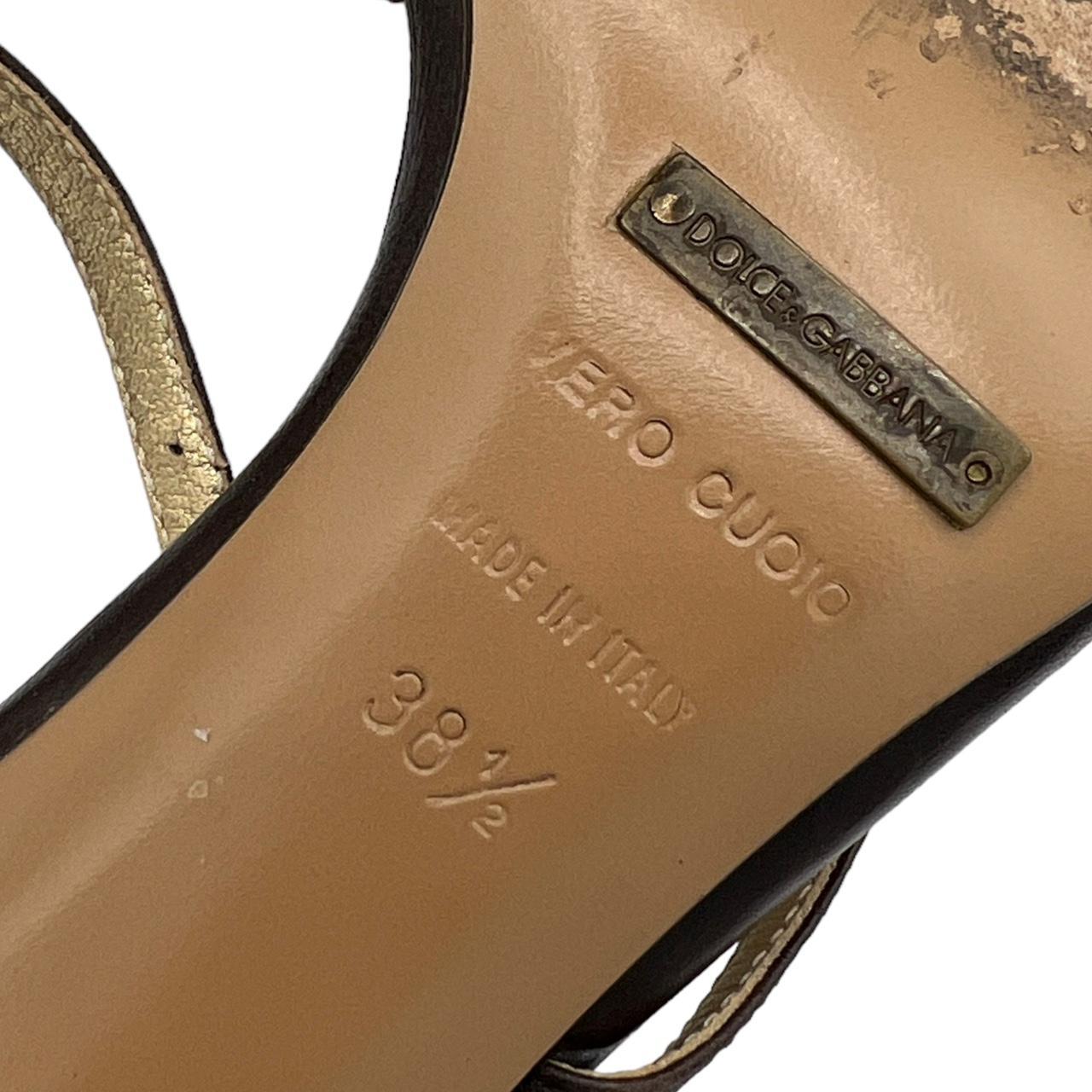 Dolce & Gabbana Brown Leather Floral Appliqué Sandal Heels