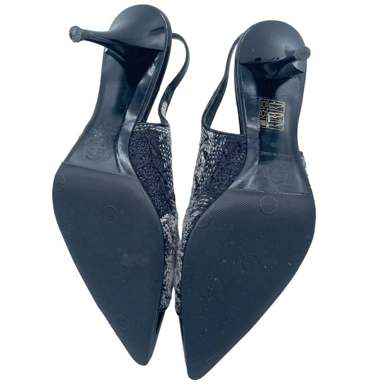 Chanel Slingback Heels Black White Tweed Pointed Toe