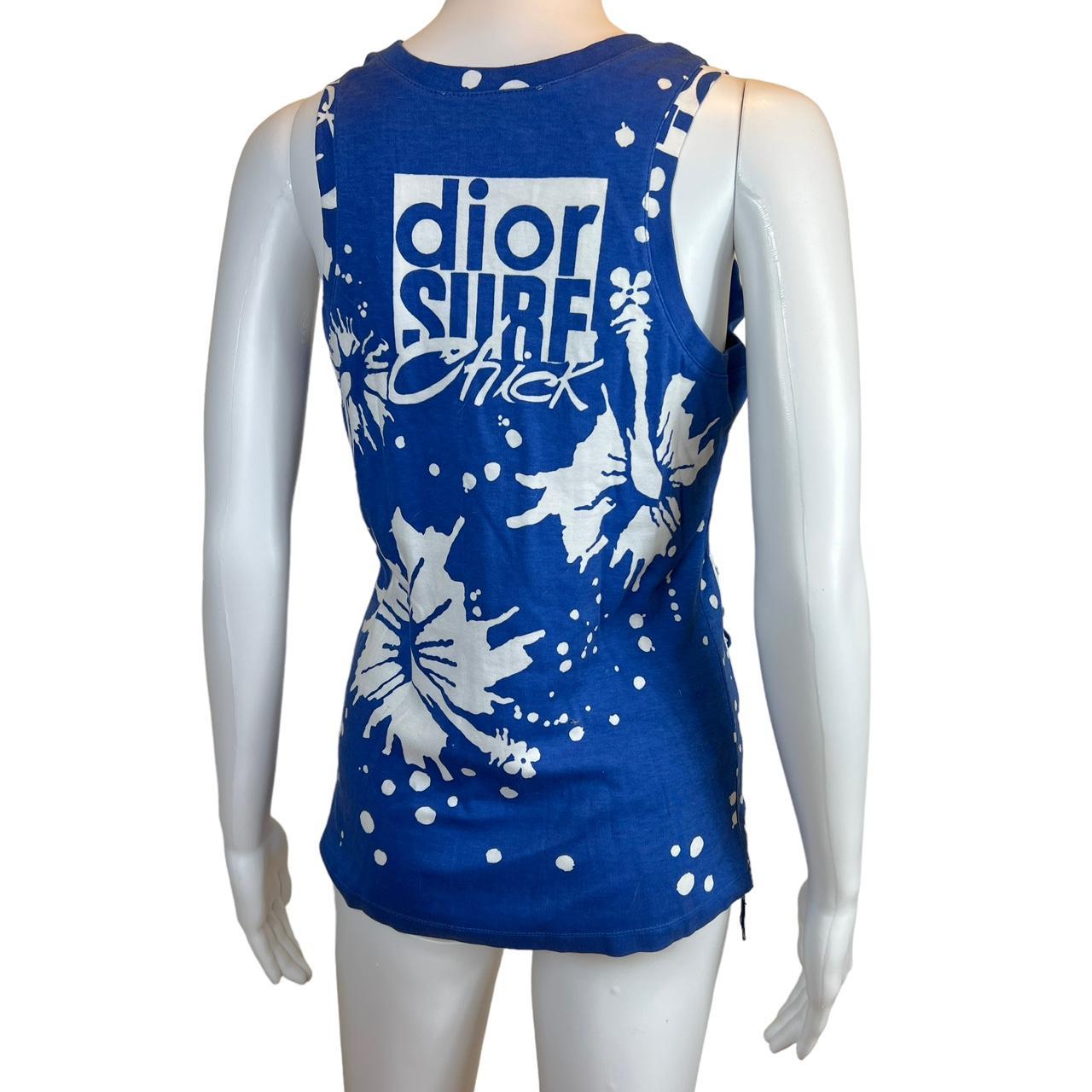 Christian Dior Summer 2004 by John Galliano 'Dior Surf Chick' Blue and White Graphic Lace Up Tank - Outfit Repeater