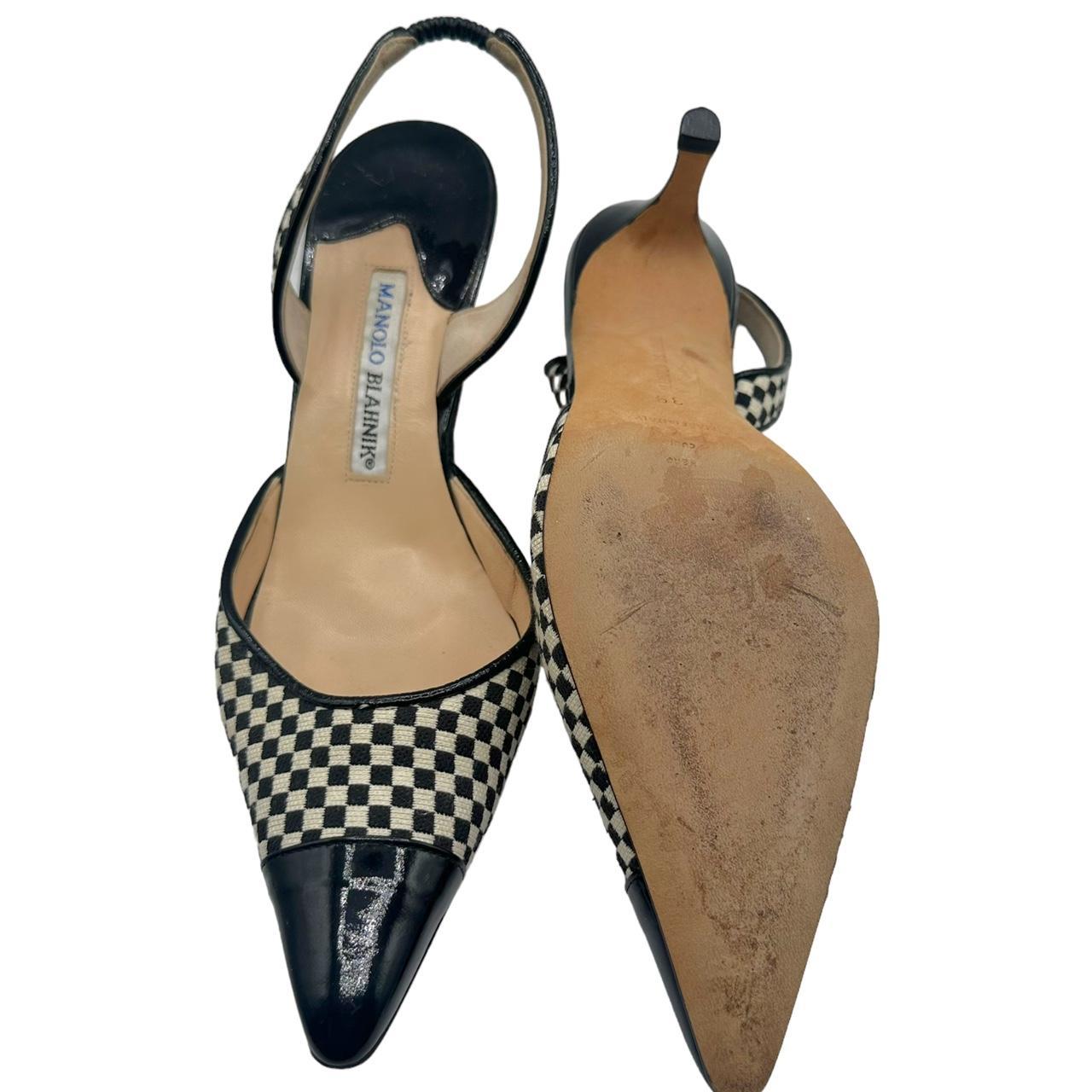 Manolo Blahnik Black White Checkered Slingback Heels
