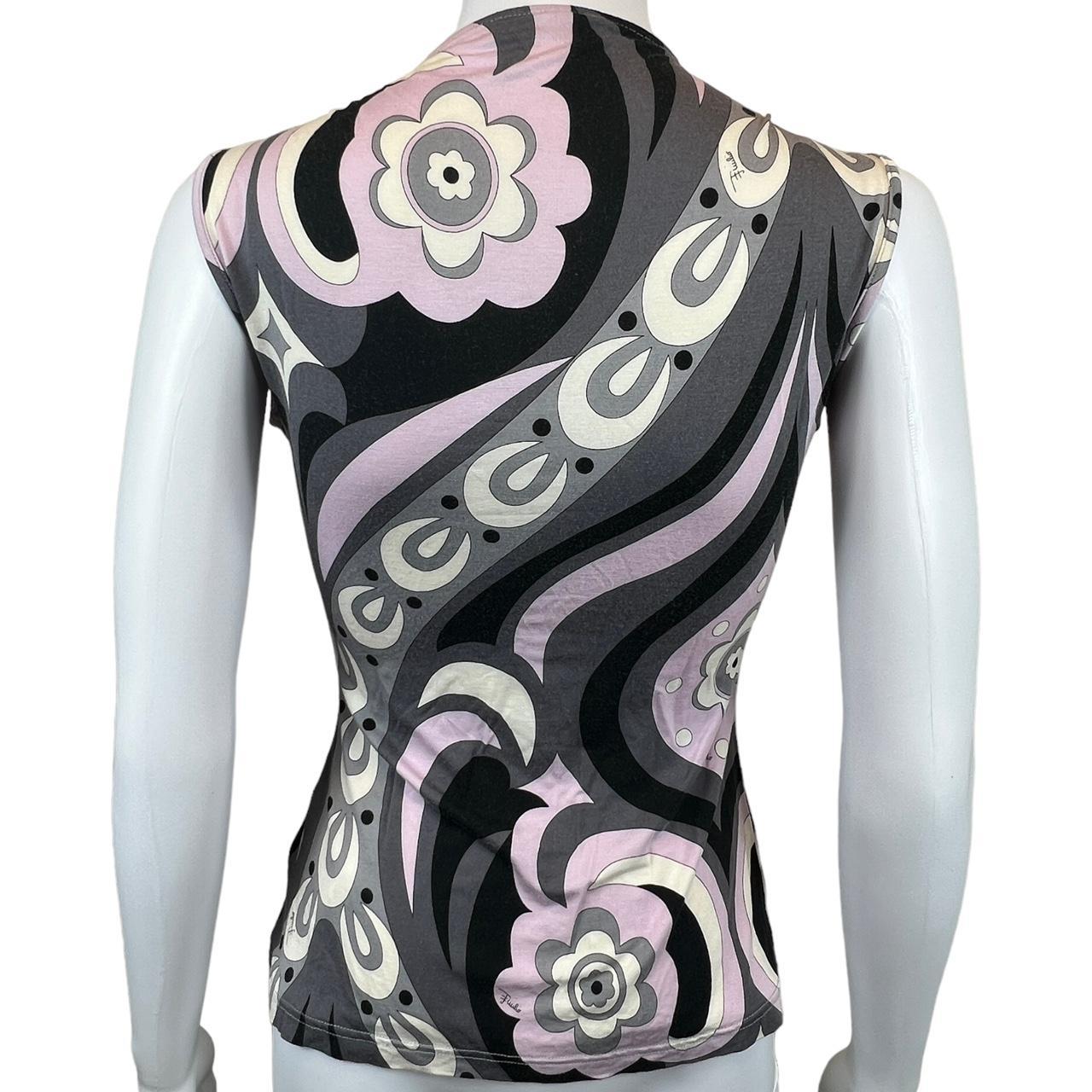 Emilio Pucci Black and Purple Printed V-Neck Tank Top