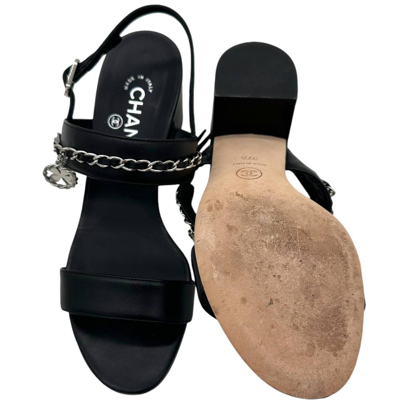 Chanel Black Lambskin Block Heel Sandals - Outfit Repeater