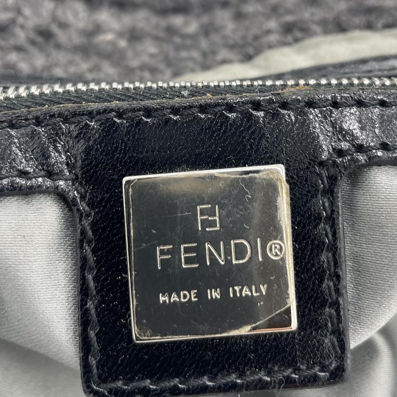 Fendi Crochet Knit Wool Shoulder Bag Gray