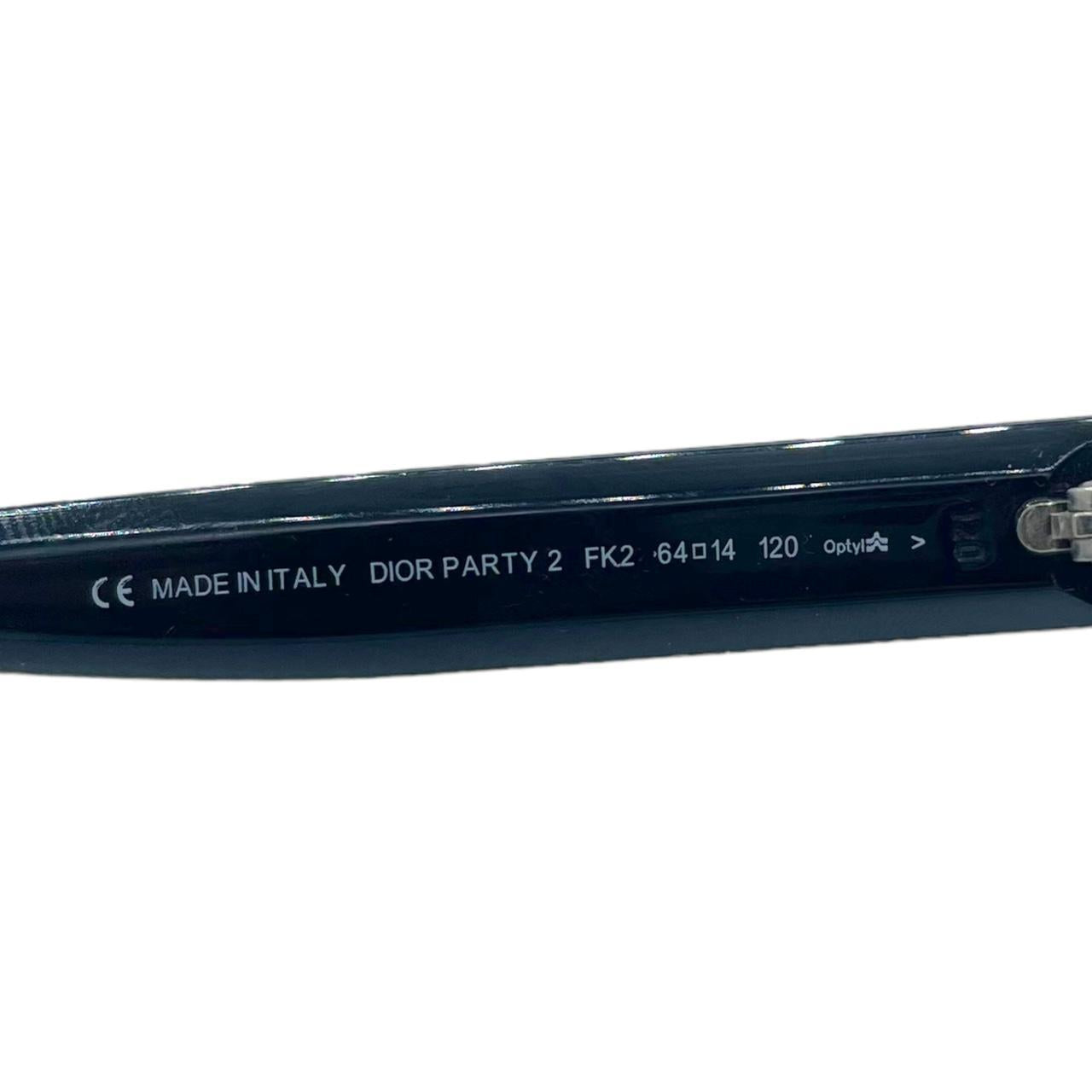 Dior Party 2 Black Silver Sunglasses Green Tinted Lenses