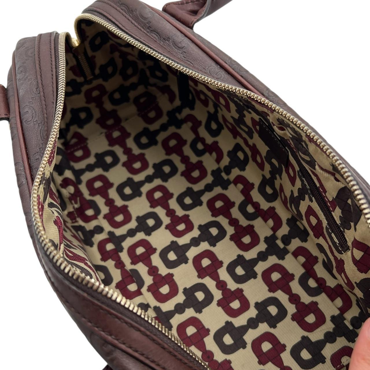 Gucci Brown Leather Boston Bag with Embossed Monogram