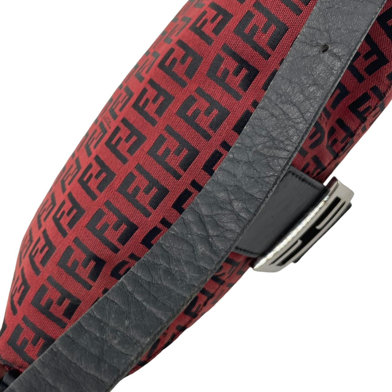 Fendi Fold-Over Baguette Shoulder Bag Red Black Zucca