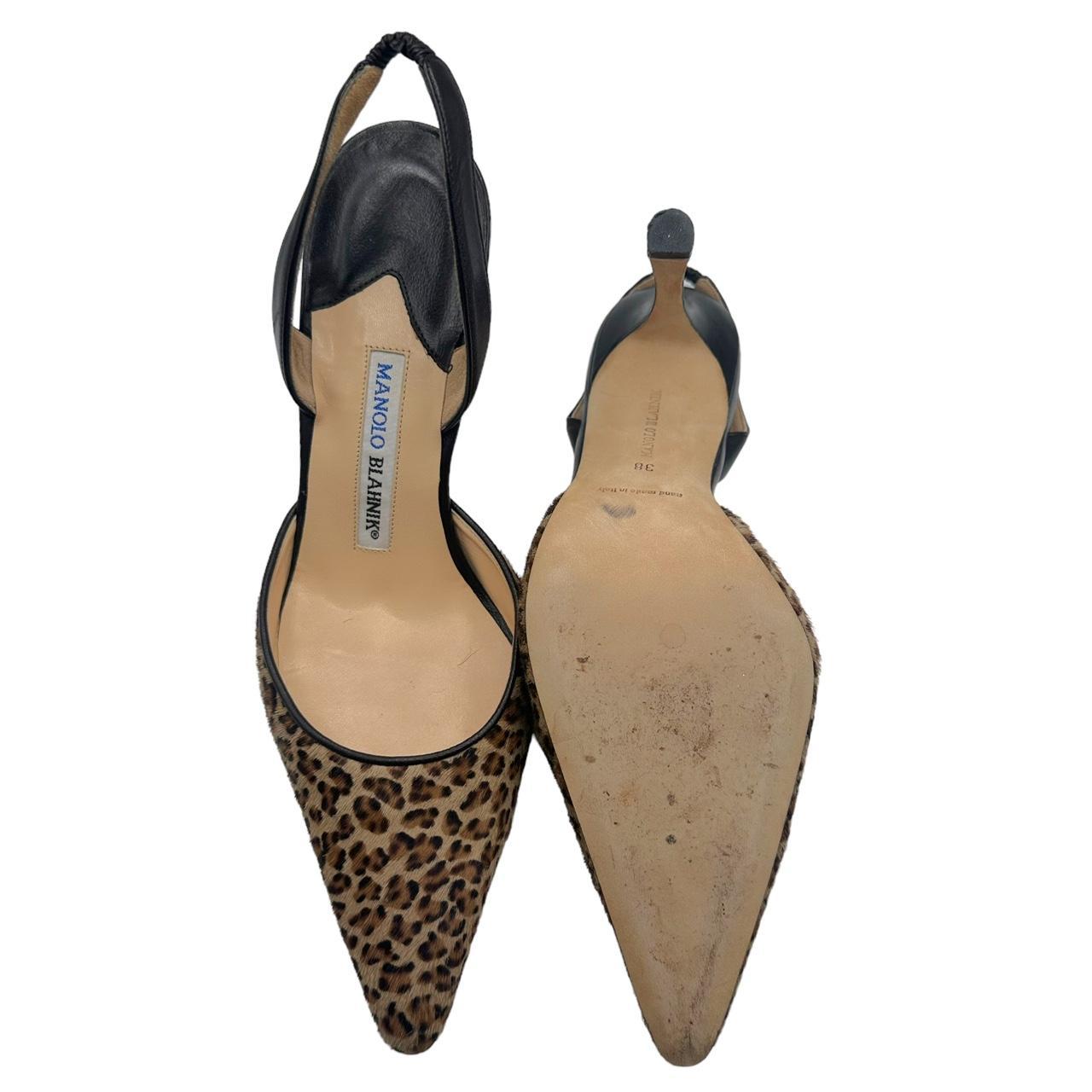 Manolo Blahnik Leopard Print Pony Hair Slingback Heels
