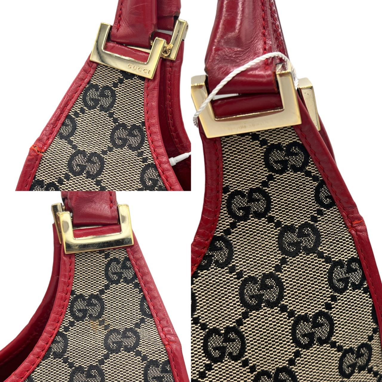 Gucci Red Leather Gray Monogram Jackie Shoulder Bag