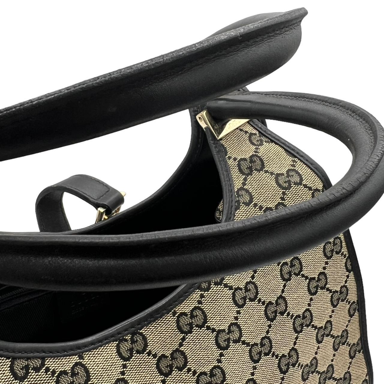 Gucci Black Leather Gray Monogram Canvas Jackie Bag