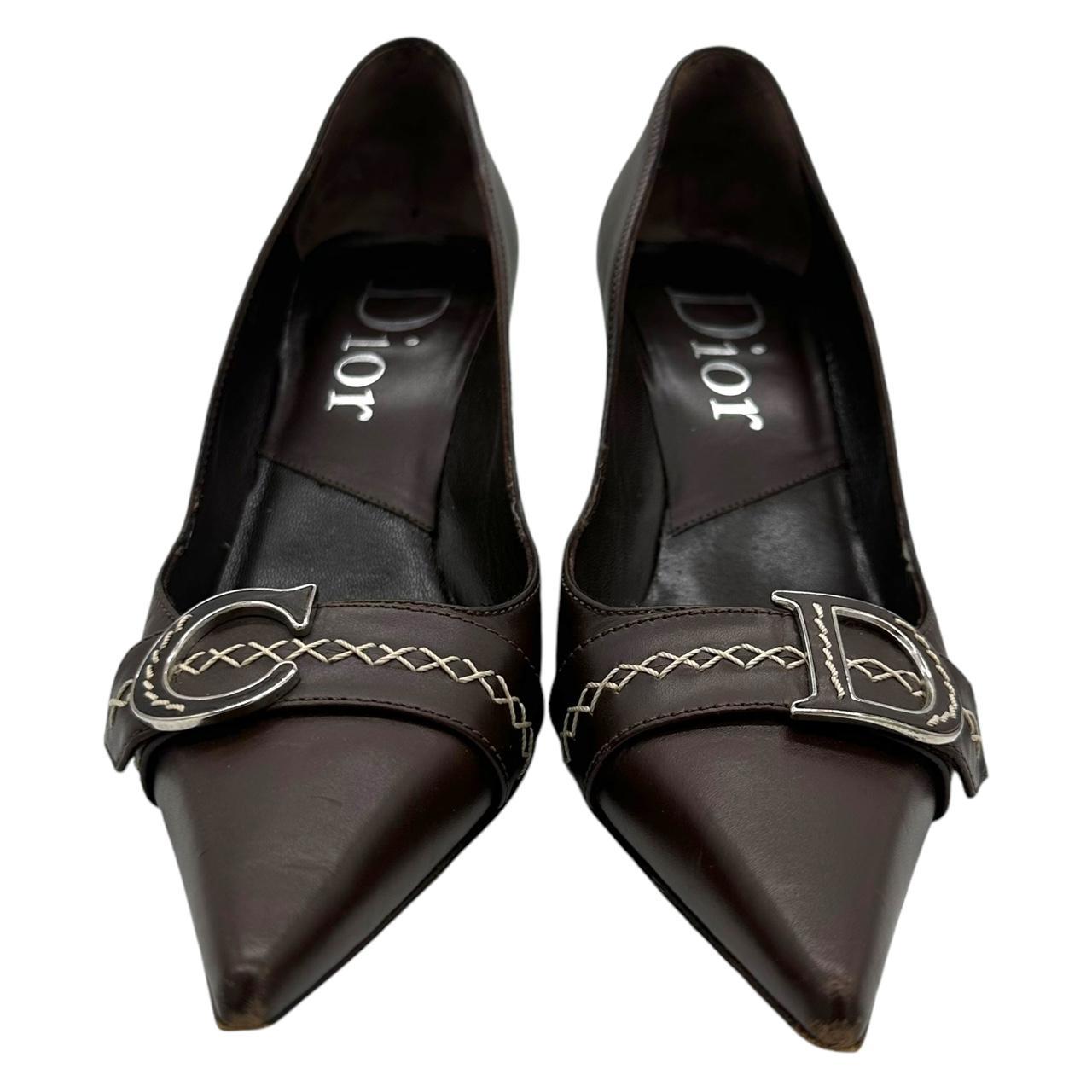 Christian Dior Brown Leather CD Logo Heels - Outfit Repeater