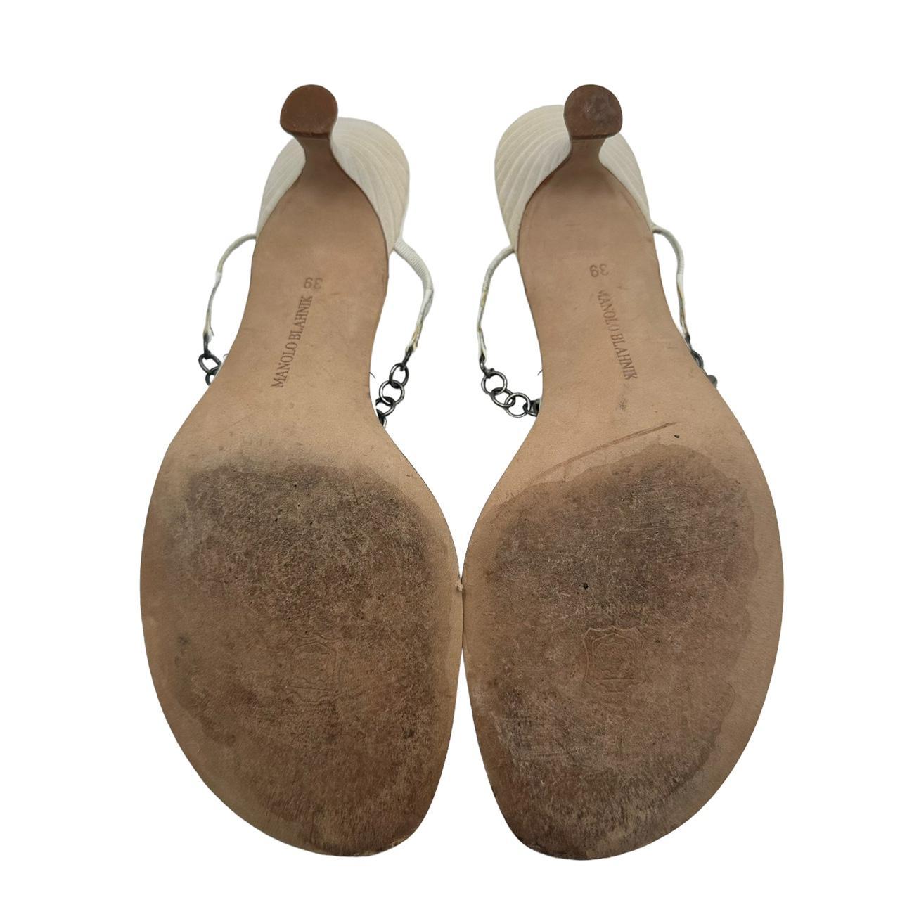 Manolo Blahnik White Leather Crystal Embellished Flip Flops