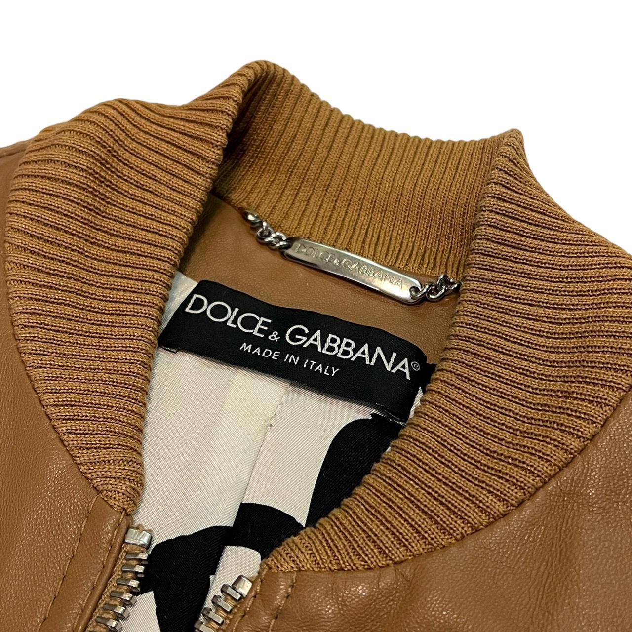 Dolce & Gabbana Brown Leather Cropped Bomber Jacket