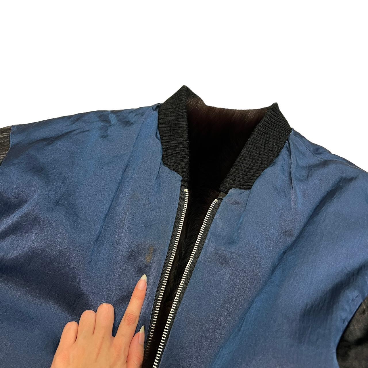 Jean Paul Gaultier Reversible Burgundy Fur Coat / Blue Satin Bomber Jacket - Outfit Repeater
