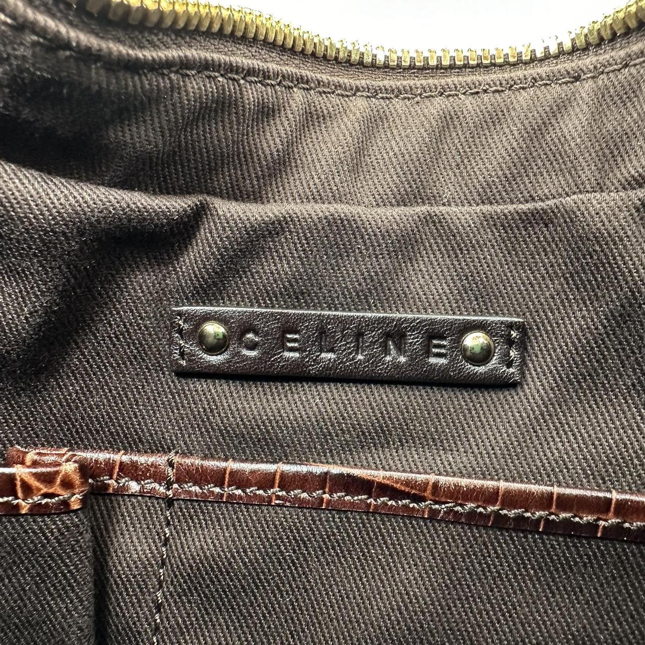 Celine Crescent Shoulder Bag Brown Croc Trim Monogram