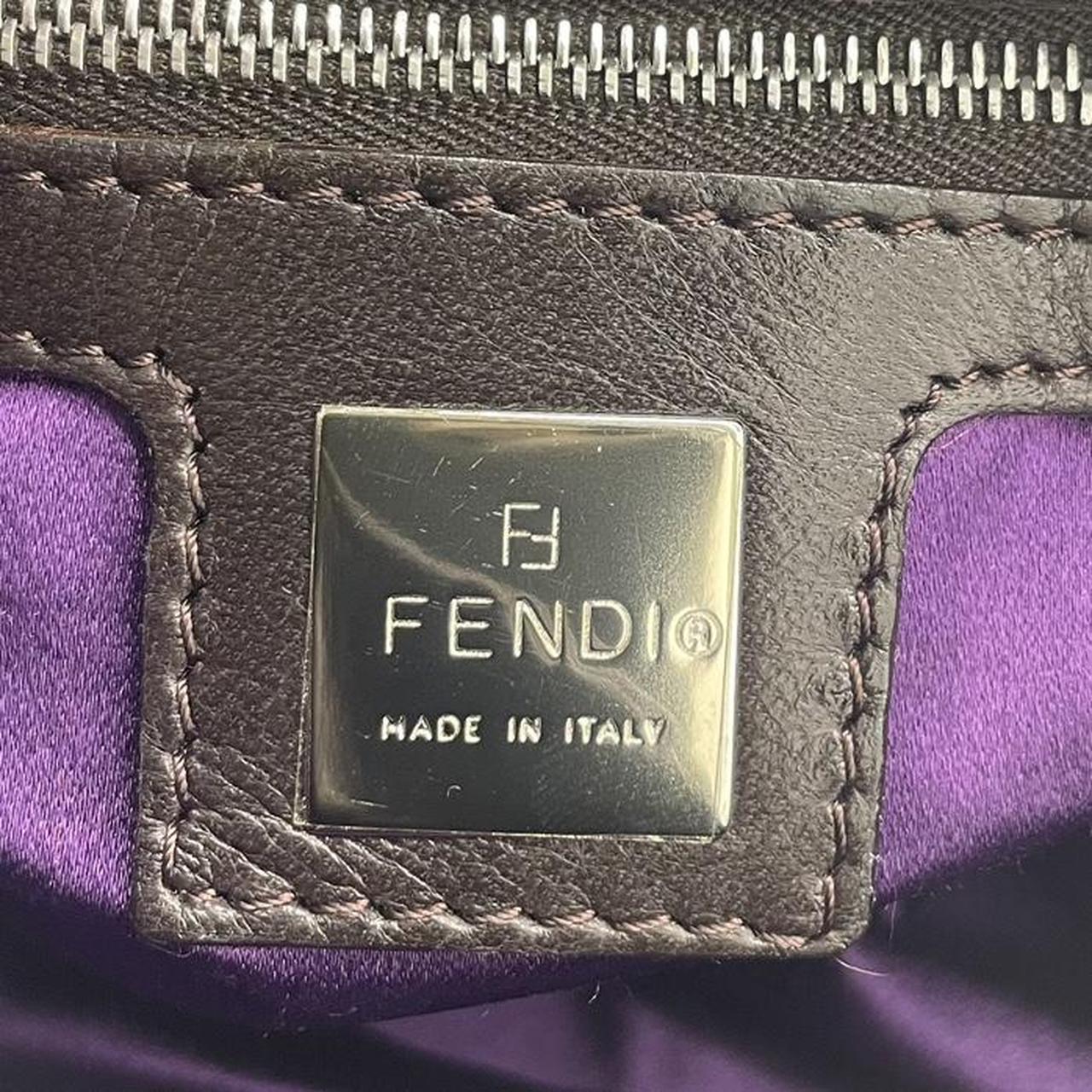 Fendi Black Leather Shoulder Bag With Purple Stone Detail