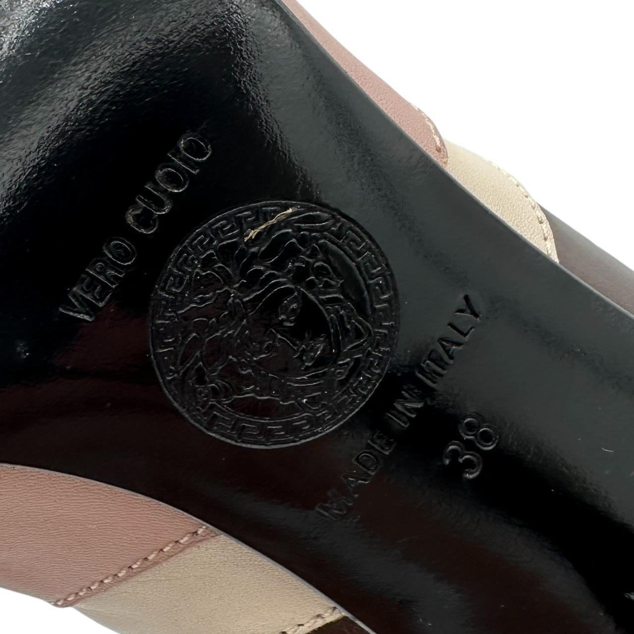 Versace Brown Pink Leather Heeled Knee-High Boots