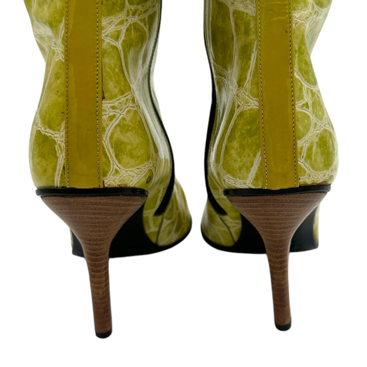Dolce & Gabbana Green Croc Embossed Heeled Knee-High Boots