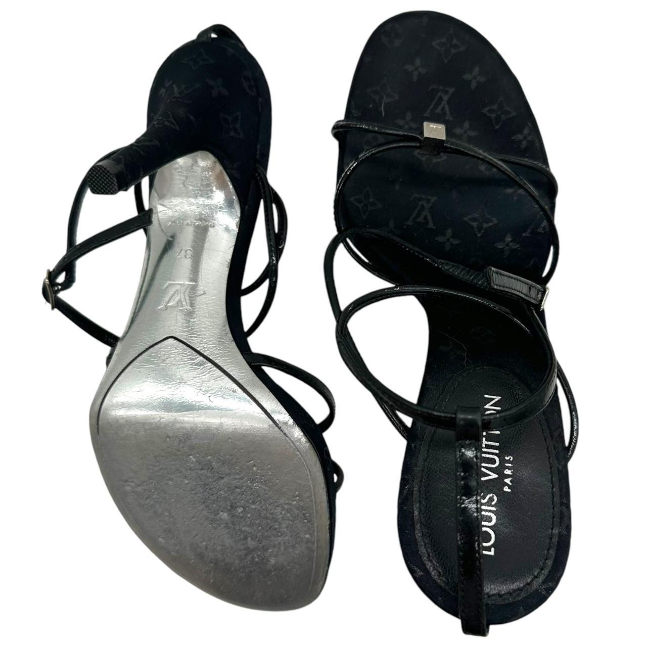 Louis Vuitton Black Monogram Strappy Sandal Heels - Outfit Repeater