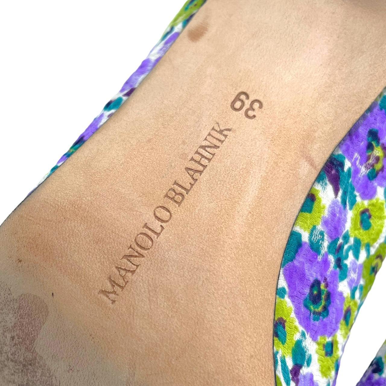 Manolo Blahnik Purple & Green Floral Slingback Heels - Outfit Repeater
