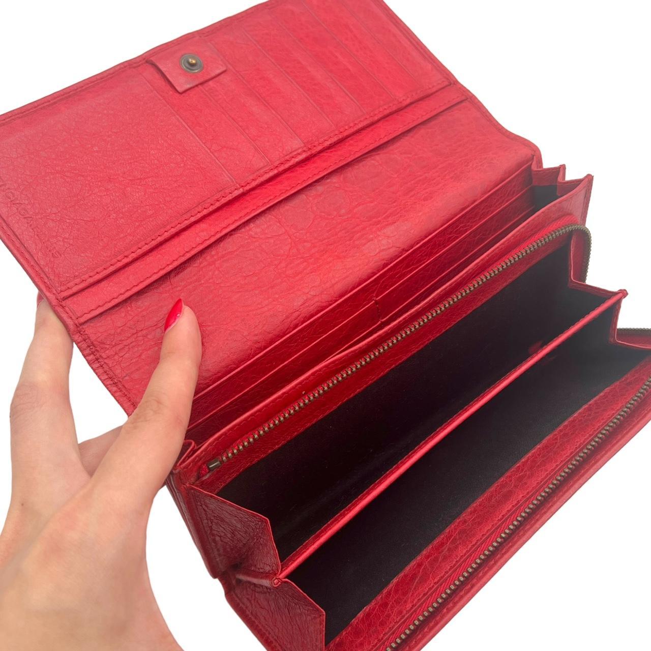 Balenciaga Red Leather City Wallet with Zip Pocket