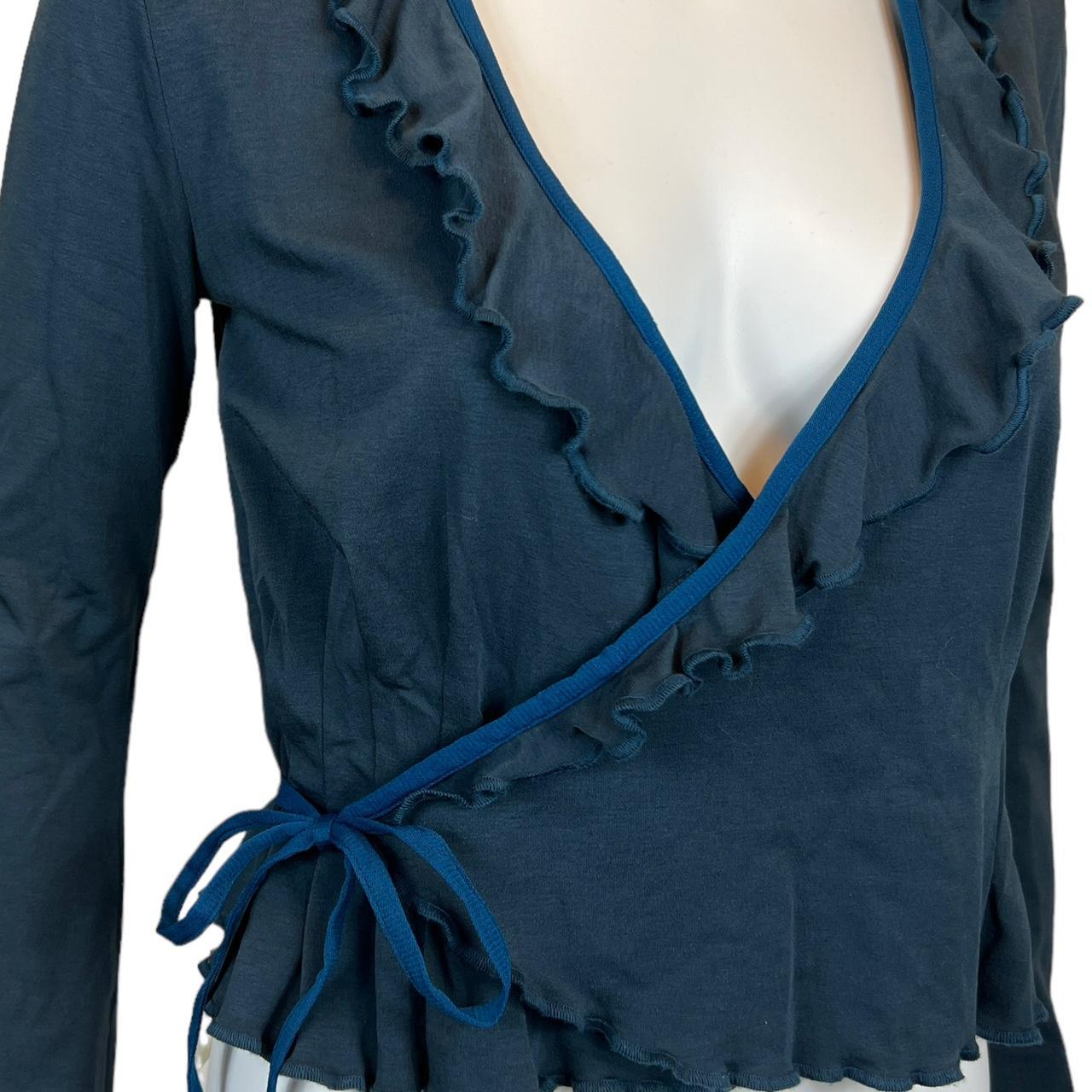 Jean Paul Gaultier Blue Ruffle Trim Wrap Style Blouse Top