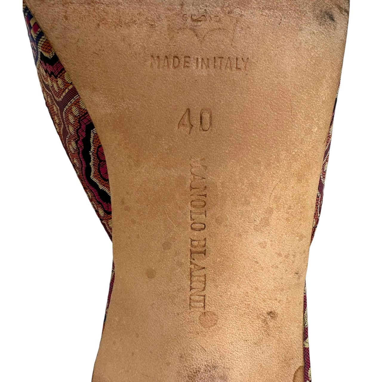 Manolo Blahnik Pink Silk Printed Mule Heels - Outfit Repeater