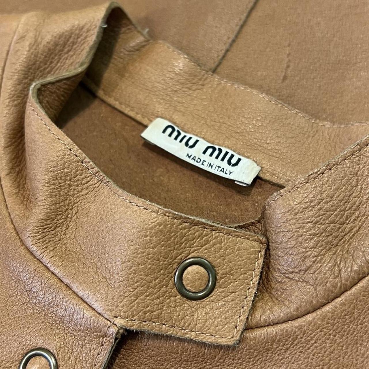 Miu Miu Tan Leather Western Style Jacket with Cream Stitching - Outfit Repeater