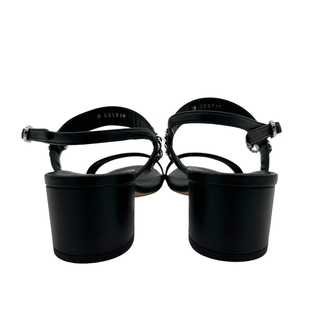 Chanel Black Lambskin Block Heel Sandals - Outfit Repeater