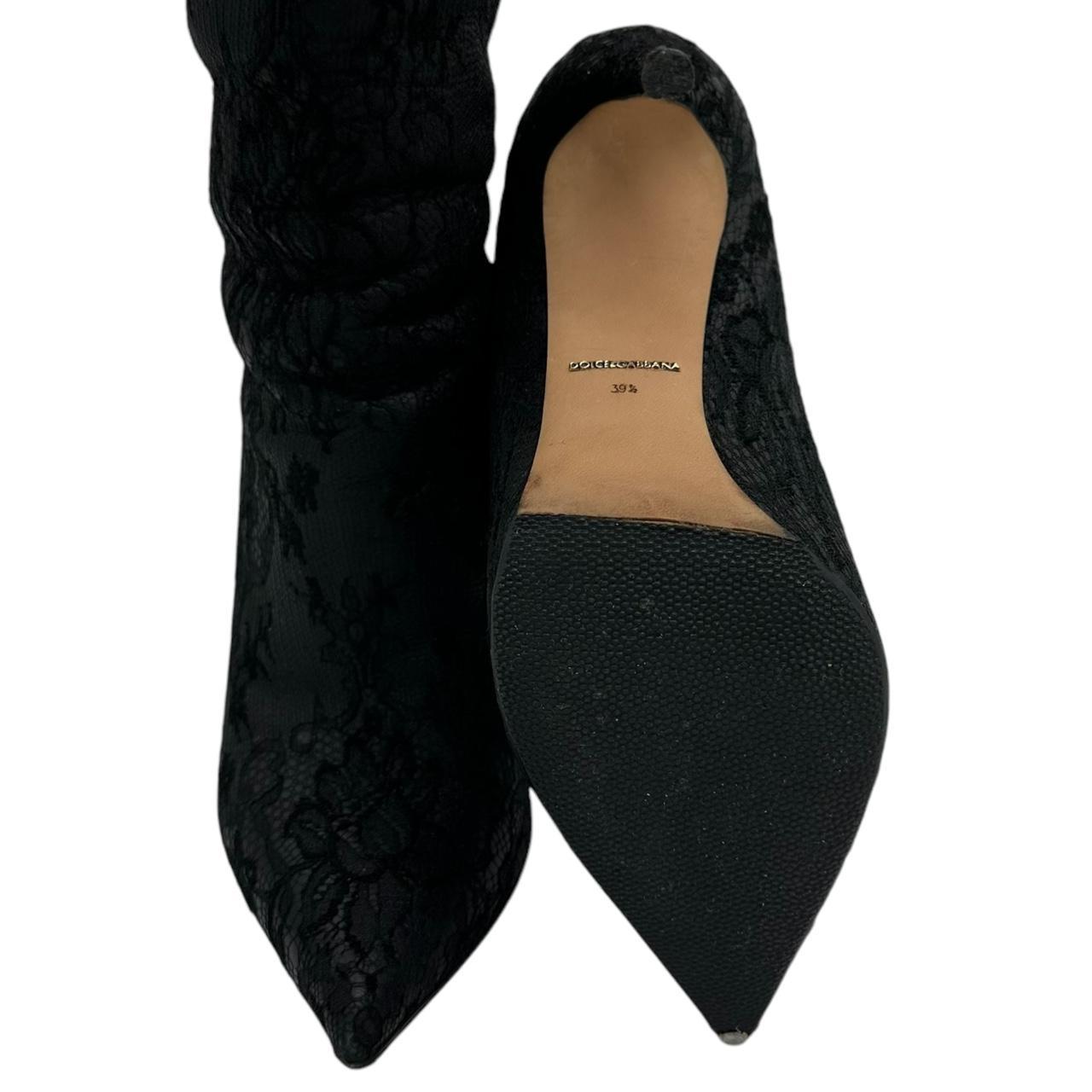 Dolce & Gabbana Black Lace Heeled Knee-High Boots