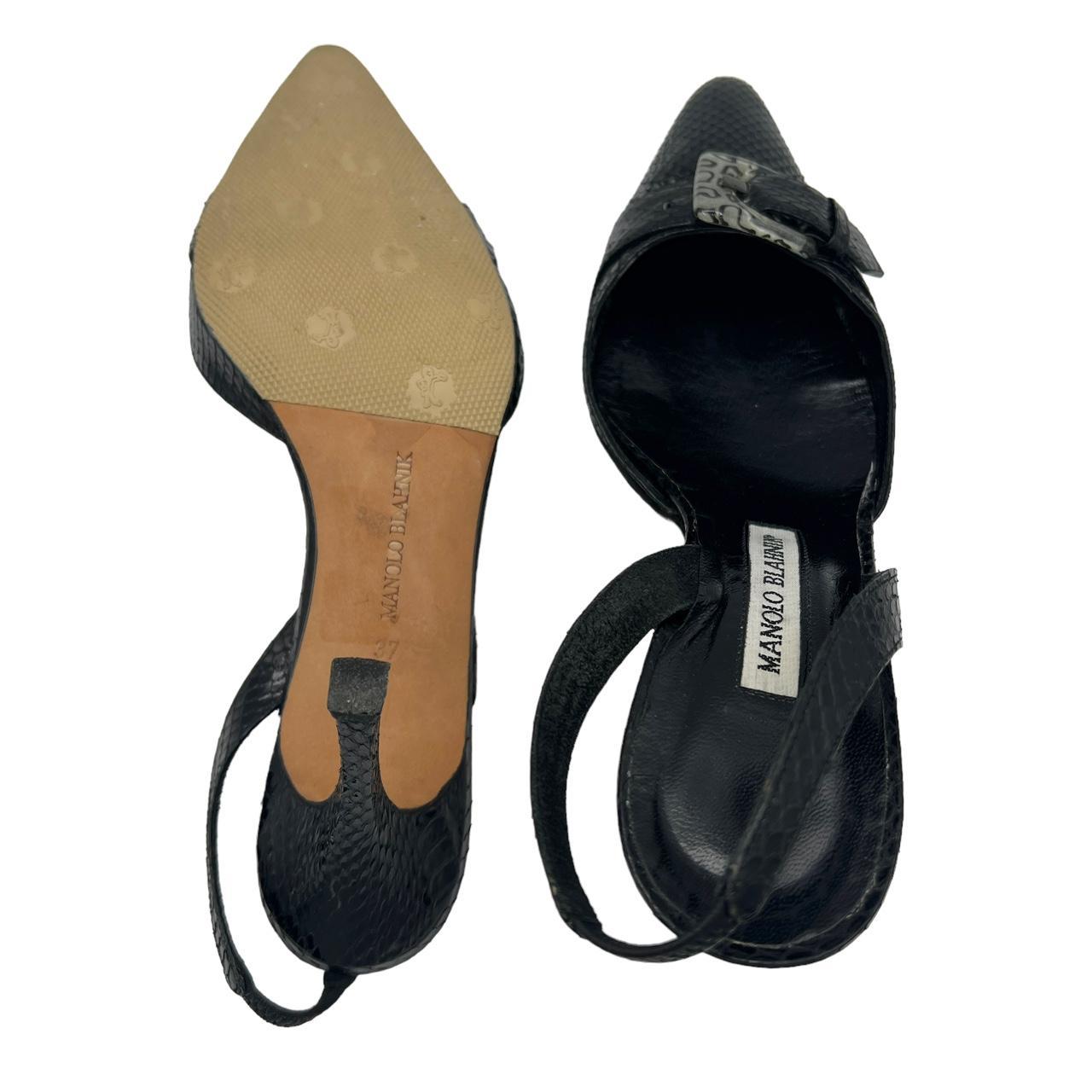 Manolo Blahnik Black Phython Snakeskin Slingback Heels