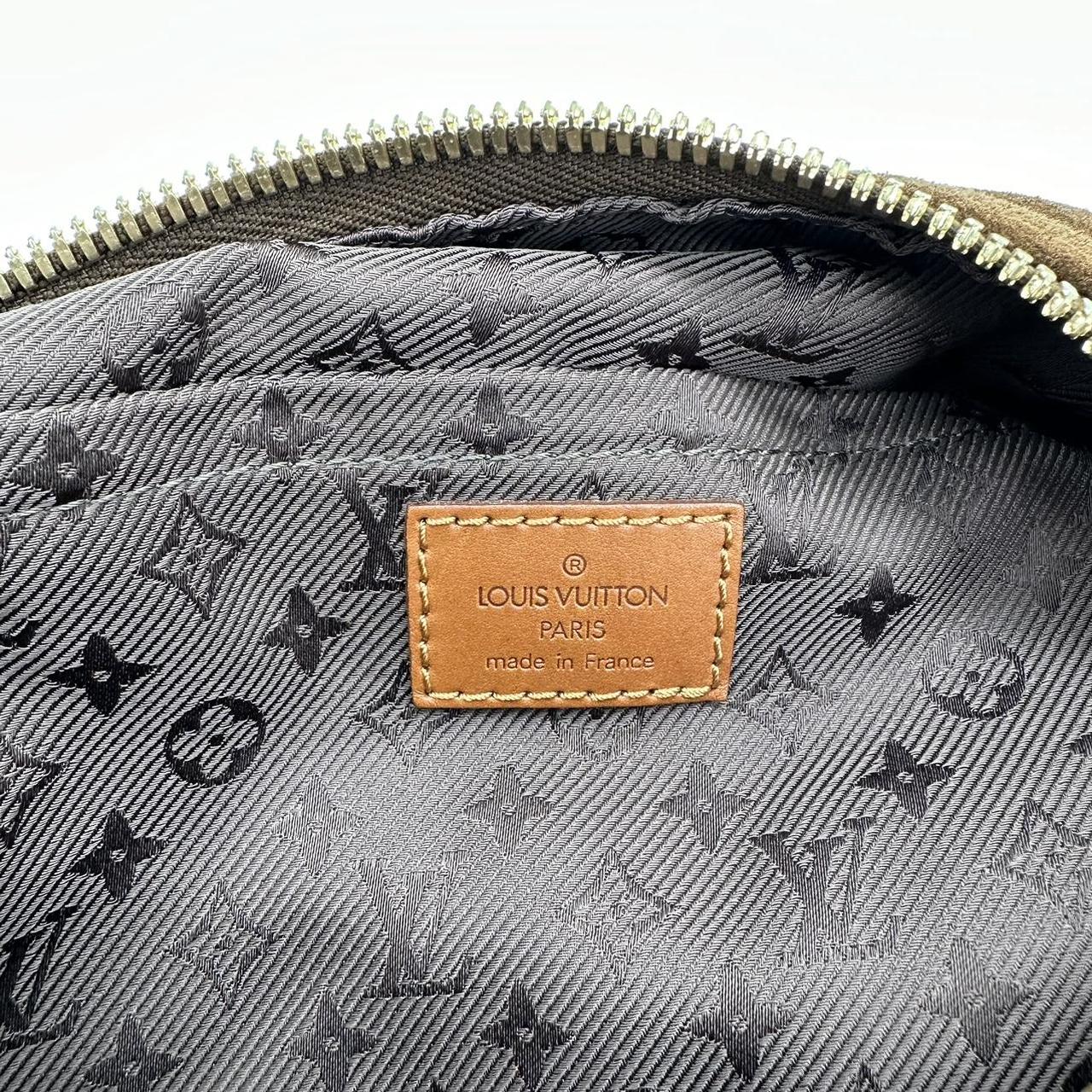 Louis Vuitton Hobo Bag Brown Suede Logo Embossed