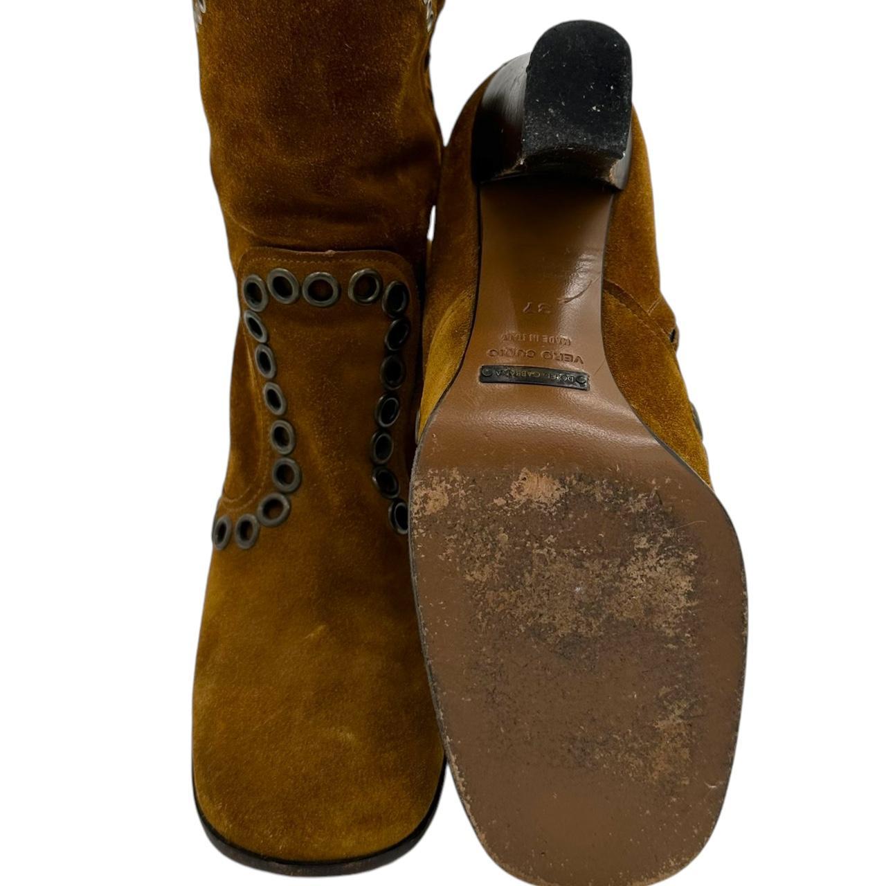 Dolce & Gabbana Brown Suede Knee-High Boots with Rivets
