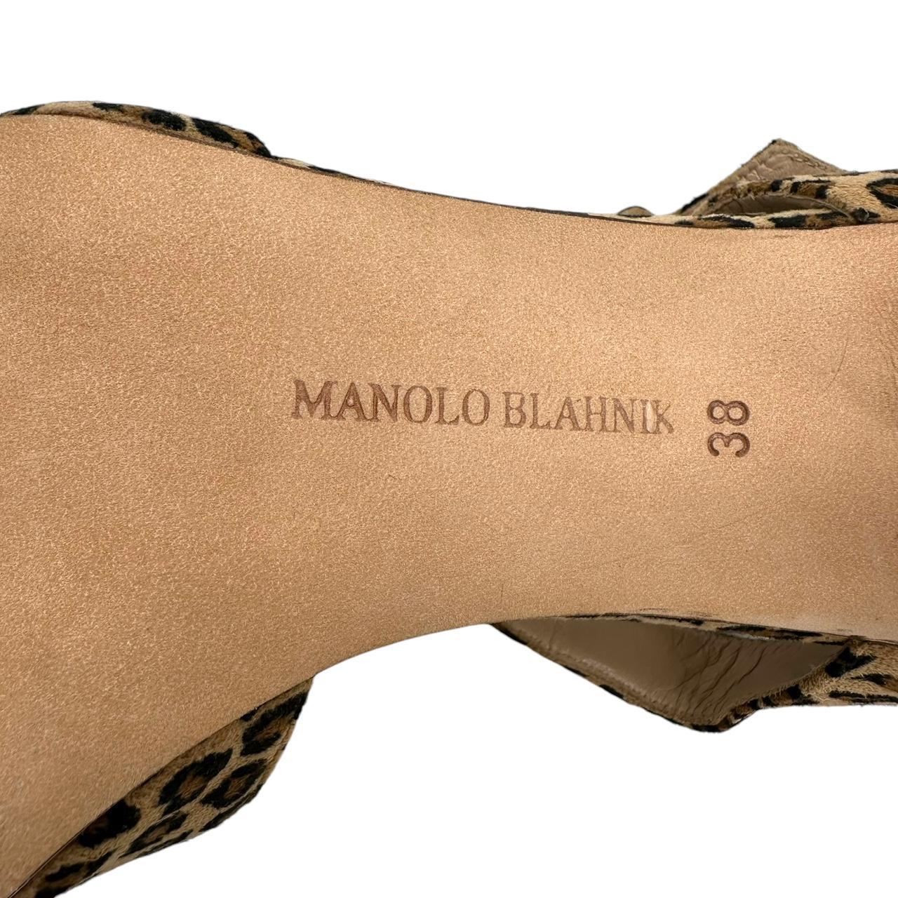 Manolo Blahnik Leopard Print Suede Heeled Sandals