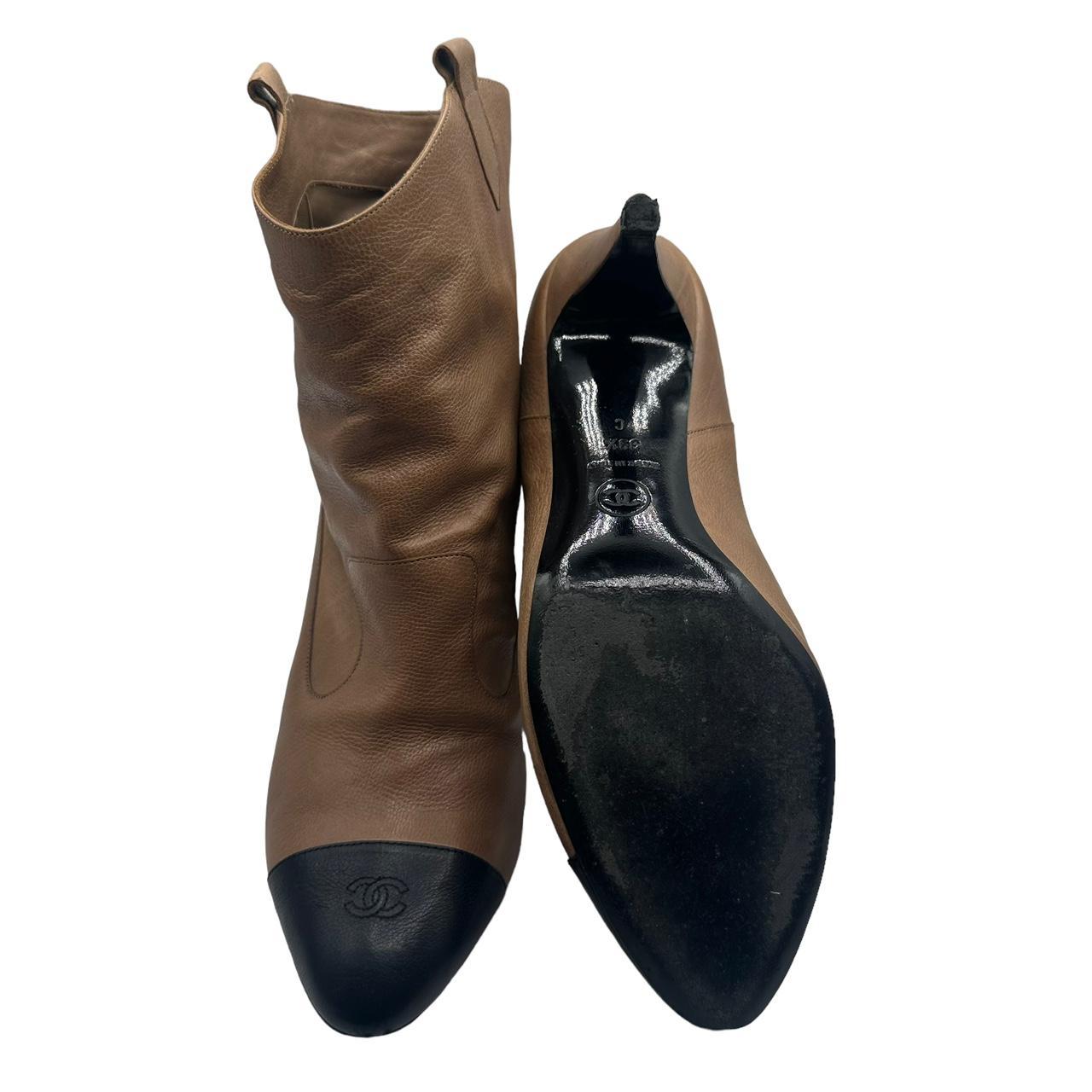 Chanel Heeled Booties Brown Black Leather Western Design