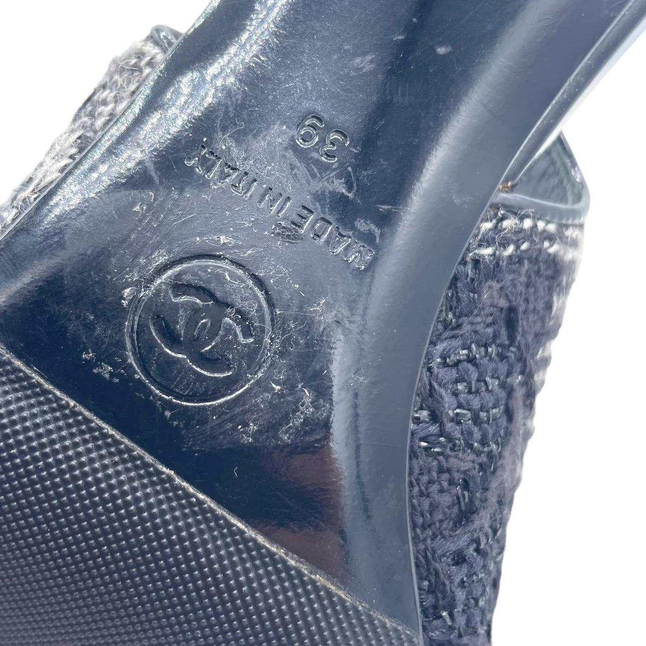 Chanel Slingback Heels Black White Tweed Pointed Toe