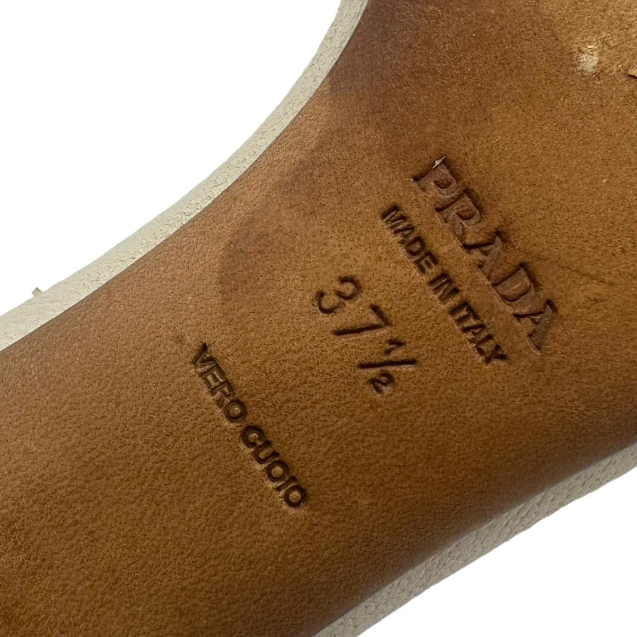 Prada White Leather Kitten Heel Sandals