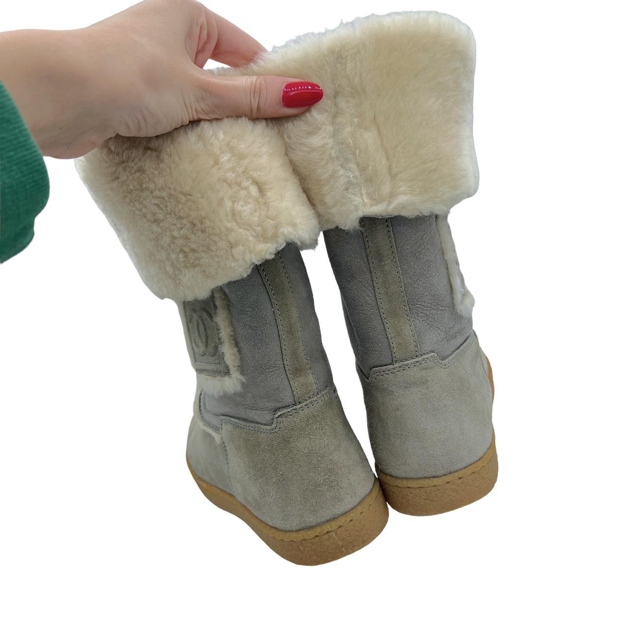 Chanel Gray Shearling Ugg Style Boots