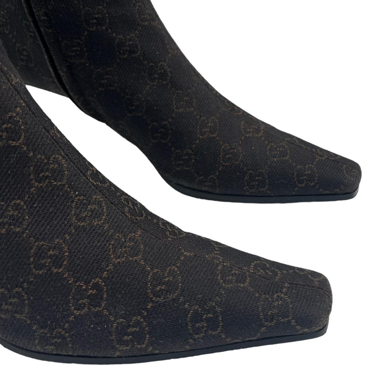 Gucci Knee High Pointed Toe Boots Brown Monogram