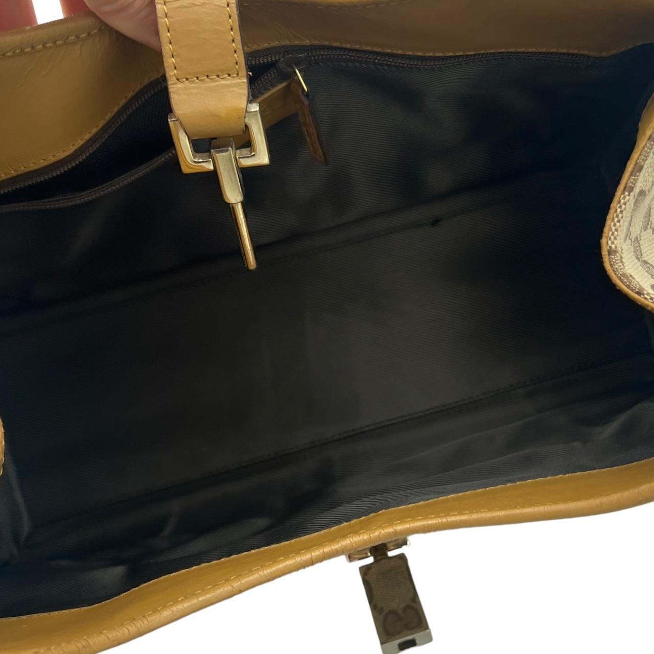 Gucci Tan Leather Monogram Canvas Shoulder Bag